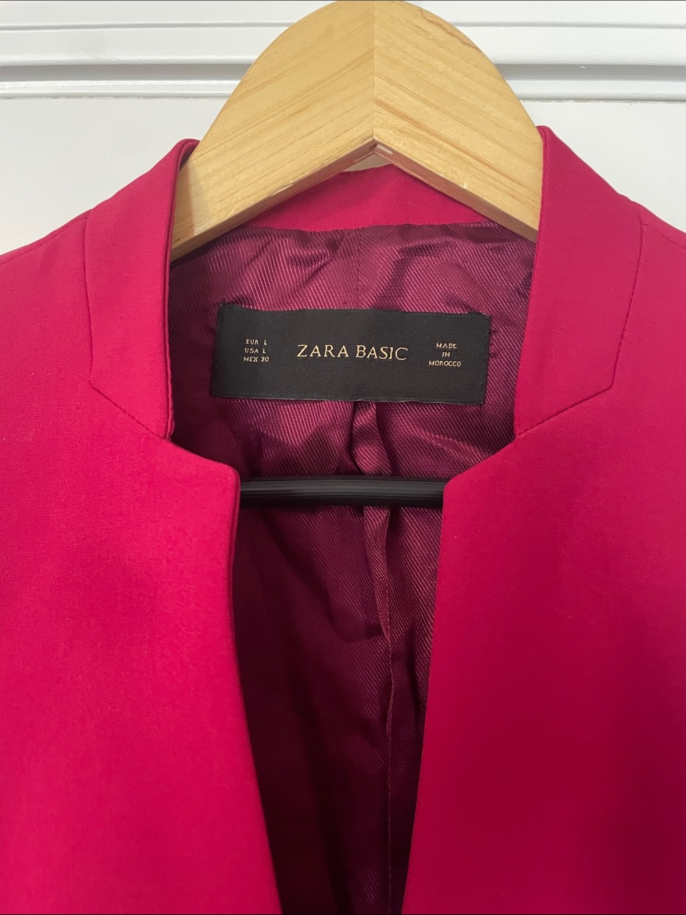 Zara Basic Fuschia Raspberry-Red Single-Button Collarless Blazer - Picture 6 of 8